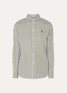 Ralph Lauren Dames Blouse met streepprint en logoborduring in de kleur Legergroen, maat: XS