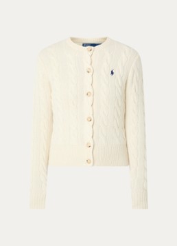 Ralph Lauren Dames Kabelgebreid vest in kasjmierblend in de kleur Creme, maat: XL