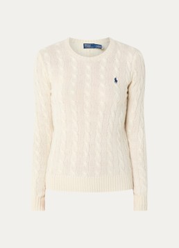Ralph Lauren Dames Julianna kabelgebreide trui in kasjmierblend met logoborduring in de kleur Creme, maat: S