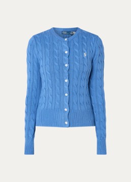 Ralph Lauren Dames Kabelgebreid vest met logoborduring in de kleur Blauw, maat: L