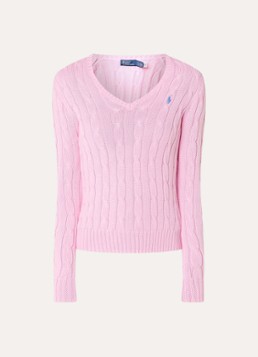 Ralph Lauren Dames Kimberly kabelgebreide pullover met logo in de kleur Roze, maat: XL
