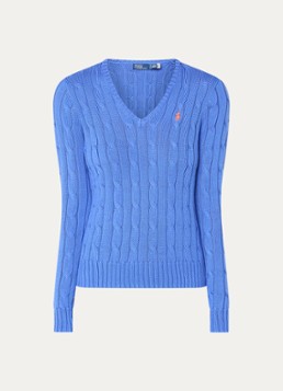 Ralph Lauren Dames Kimberly kabelgebreide pullover met logo in de kleur Blauw, maat: L