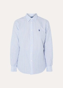 Ralph Lauren Dames Blouse in linnenblend met streepprint in de kleur Lichtblauw, maat: M