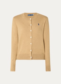 Ralph Lauren Dames Fijngebreid vest met logoborduring in de kleur Camel, maat: L