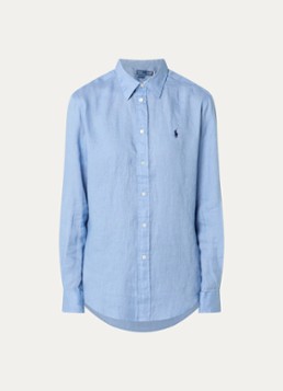Ralph Lauren Dames Blouse van linnen met logoborduring in de kleur Lichtblauw, maat: XL