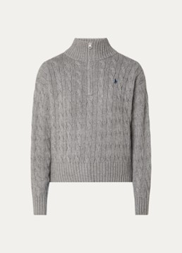 Ralph Lauren Dames Kabelgebreid vest met logoborduring in de kleur Grijs, maat: XS