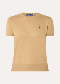 Ralph Lauren Dames Fijngebreide pullover met logoborduring in de kleur Camel, maat: XL