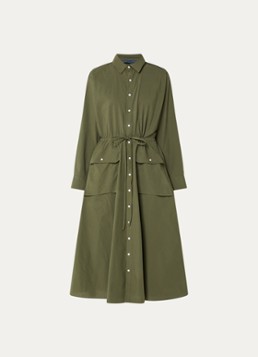 Ralph Lauren Dames Midi blousejurk met klepzakken en strikceintuur in de kleur Legergroen, maat: 36
