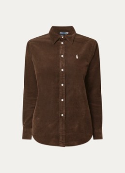Ralph Lauren Dames Blouse van corduroy met logoborduring in de kleur Donkerbruin, maat: L