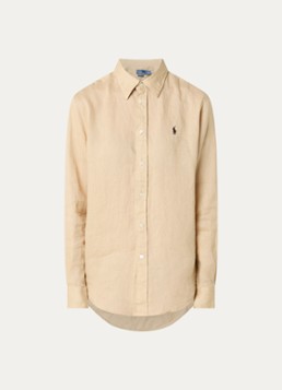 Ralph Lauren Dames Blouse van linnen met logoborduring in de kleur Zand, maat: L