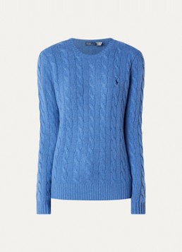 Ralph Lauren Dames Kabelgebreide trui met logo in de kleur Kobaltblauw, maat: XL