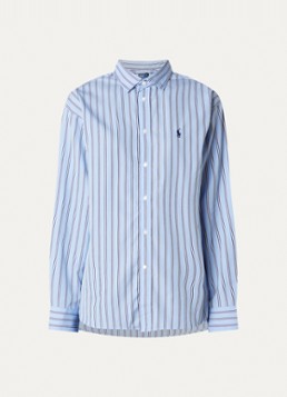 Ralph Lauren Dames Blouse met logo en streepprint in de kleur Staalblauw, maat: XS