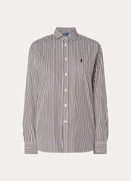Ralph Lauren Dames Blouse met logo en streepprint in de kleur Bronsgroen, maat: S