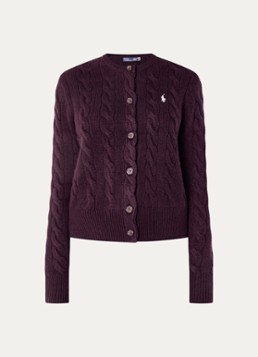 Ralph Lauren Dames Grofgebreid vest in kasjmierblend met logo in de kleur Aubergine, maat: L