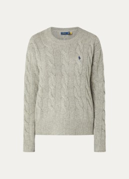 Ralph Lauren Dames Kabelgebreide trui in kasjmier wolblend met logo in de kleur Grijs, maat: M
