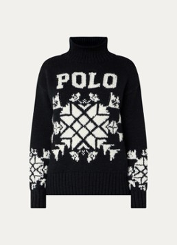 Ralph Lauren Dames Fijngebreide trui van wol met ingebreide logo in de kleur Zwart, maat: M