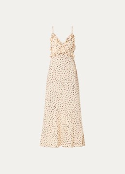 Sandro Dames Maxi jurk met bloemenprint en ruches in de kleur Vanillegeel