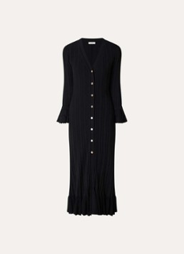 Sandro Dames Maxi jurk met ribstructuur en V-hals in de kleur Zwart