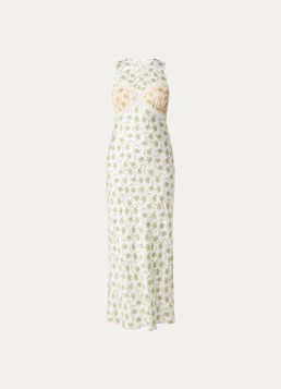 Sandro Dames Midi jurk met bloemenprint en details van kant in de kleur Gebroken wit