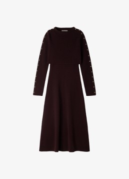 Sandro Dames Midi jurk met ribstructuur in de kleur Bordeauxrood