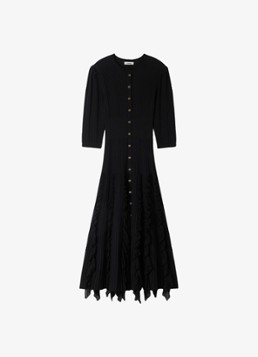 Sandro Dames Lange gebreide jurk met volants en drukknopen in de kleur Black / Zwart