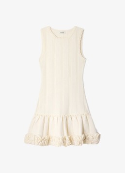 Sandro Dames Ribgebreide mini jurk met plooien in de kleur Creme