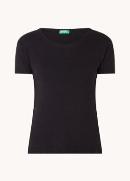 Benetton Dames Fijngebreid T-shirt met ronde hals in de kleur Zwart