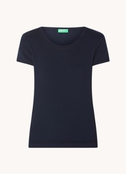 Benetton Dames Fijngebreid T-shirt met ronde hals in de kleur Donkerblauw