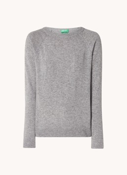 Benetton Dames Fijngebreide pullover in kasjmierblend met ronde hals in de kleur Lichtgrijs