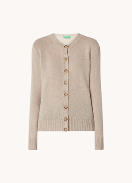 Benetton Dames Fijngebreid vest van wol met ronde hals in de kleur Camel