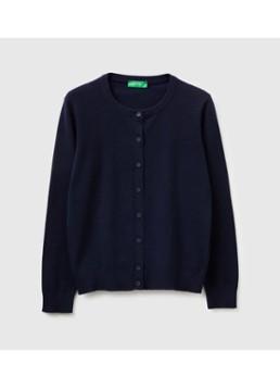 Benetton Dames Fijngebreid vest van scheerwol met ronde hals in de kleur Donkerblauw
