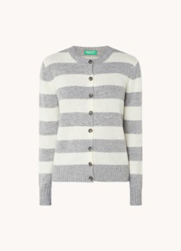 Benetton Dames Fijngebreide vest van wol met streepdessin in de kleur Lichtgrijs