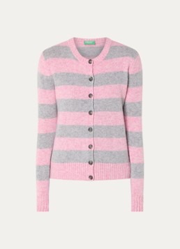 Benetton Dames Fijngebreide vest van wol met streepdessin in de kleur Roze