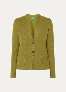 Benetton Dames Gebreid vest in kasjmierblend met zakken in de kleur Mosgroen