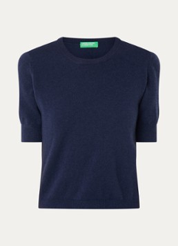 Benetton Dames Fijngebreide top van scheerwol in de kleur Blauw