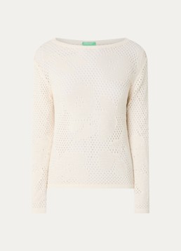 Benetton Dames Sweater met opengewerkt dessin in de kleur Creme