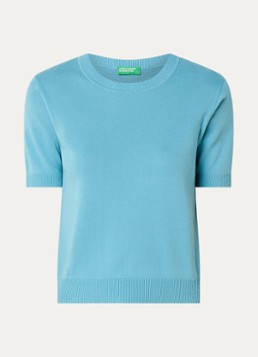 Benetton Dames Fijngebreide pullover met ronde hals in de kleur Aquablauw