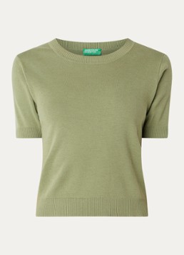 Benetton Dames Fijngebreide pullover met ronde hals in de kleur Groen