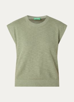 Benetton Dames Top in linnenblend met ronde hals in de kleur Lichtgroen