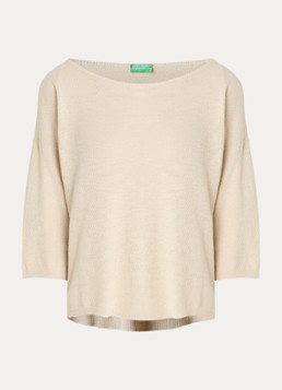 Benetton Dames Top in linnenblend met boothals in de kleur Vanillegeel