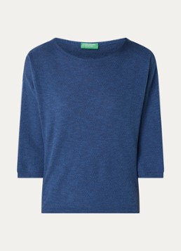 Benetton Dames Top in linnenblend met boothals in de kleur Jeans