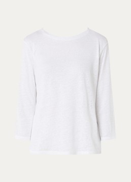 Benetton Dames Semi-transparant T-shirt van linnen met boothals in de kleur Wit