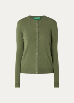 Benetton Dames Fijngebreid vest van scheerwol met ronde hals in de kleur Groen-15R / Legergroen