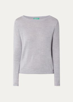 Benetton Dames Fijngebreide pullover van scheerwol in de kleur Lichtgrijs