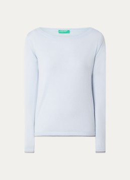 Benetton Dames Fijngebreide pullover van scheerwol in de kleur Lichtblauw