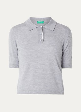Benetton Dames Fijngebreide polo van scheerwol in de kleur Lichtgrijs