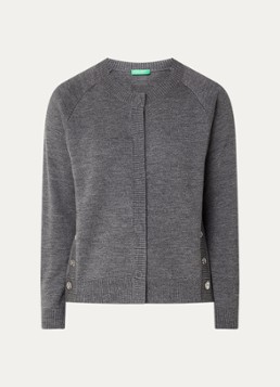 Benetton Dames Grofgebreid vest in wolblend met sierknopen in de kleur Middengrijs