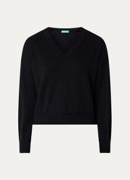 Benetton Dames Fijngebreide pullover in wolblend met V-hals in de kleur Zwart