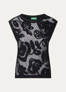 Benetton Dames Mouwloze top met opengewerkt dessin in de kleur Zwart