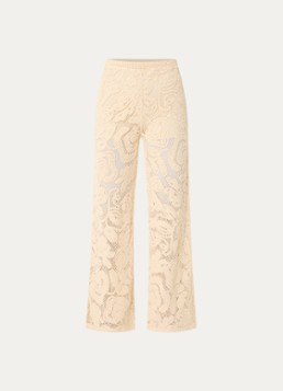 Benetton Dames High waist flared fit broek met opengewerkt dessin in de kleur Ivoor